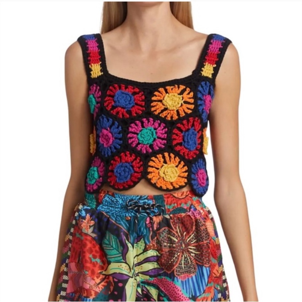 Farm Rio Flowers Crotchet Tank Top Size Medium